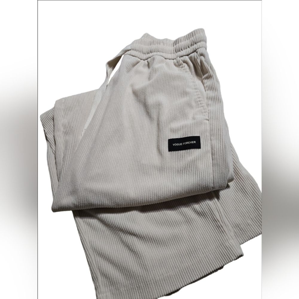 Womens Stylish cream Corduroy pants perfect for any occasion. Comfy Soft Large - Picture 3 of 5